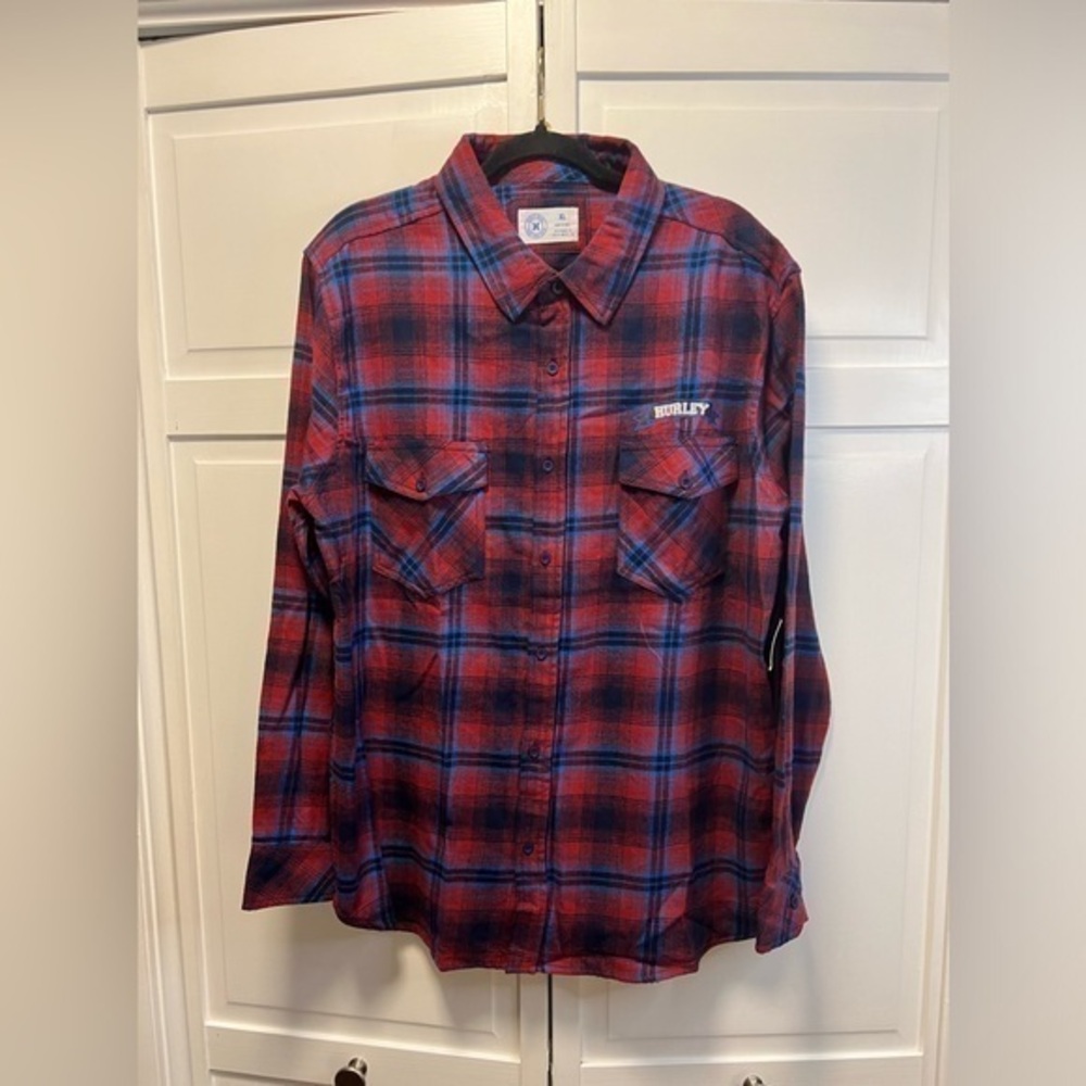 NWT Hurley Head OfThe Class Cotton Flannel Long Sleeve Button Down Shirt